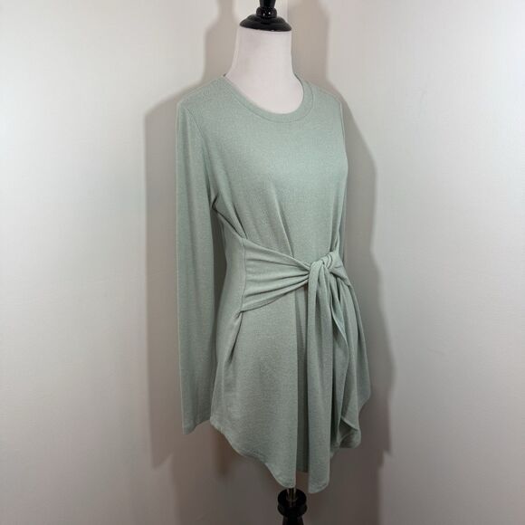 Pure + Good Anthropologie Sweater Top S Belted Tie Waist Ruched Pistachio Cozy - Picture 2 of 11